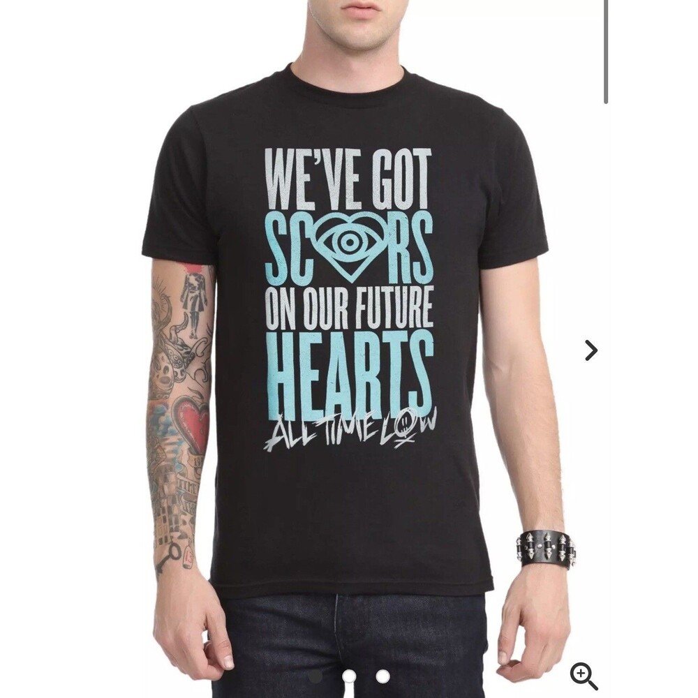 VTG All Time Low Shirt Mens L Black Graphic Band Tee Scars Heart Pop Punk